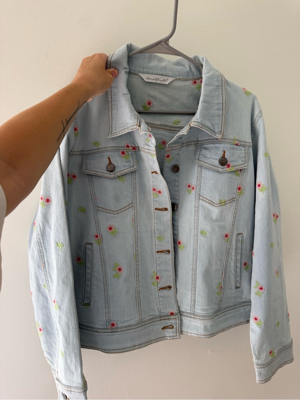 Light Blue Floral Embroidered Denim Jacket -Keren Hart
